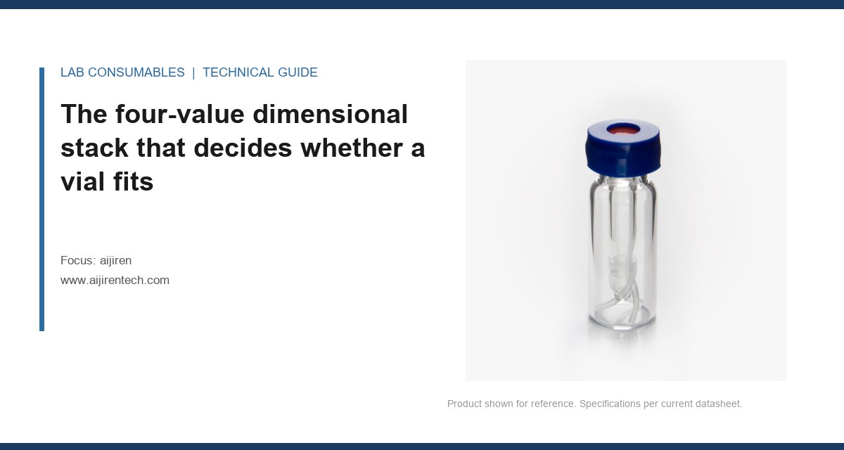 The four-value dimensional stack that decides whether a vial fits
